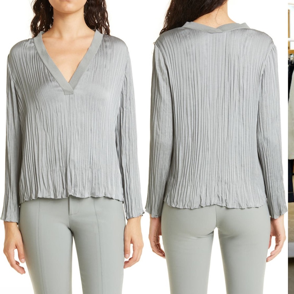 Vince slate crinkle pleat V neck blouse - NWT Sz S
